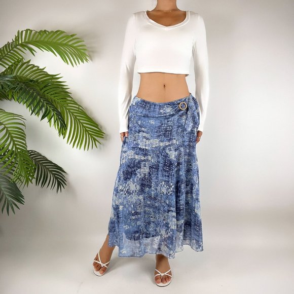 RQT Dresses & Skirts - Vintage Y2K Blue Boho Fairy Grunge Low Rise Cottage Chiffon Midi Skirt / Sz: 12
